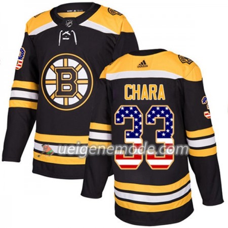 Herren Eishockey Boston Bruins Trikot Zdeno Chara 33 Adidas 2017-2018 Schwarz USA Flag Fashion Authentic